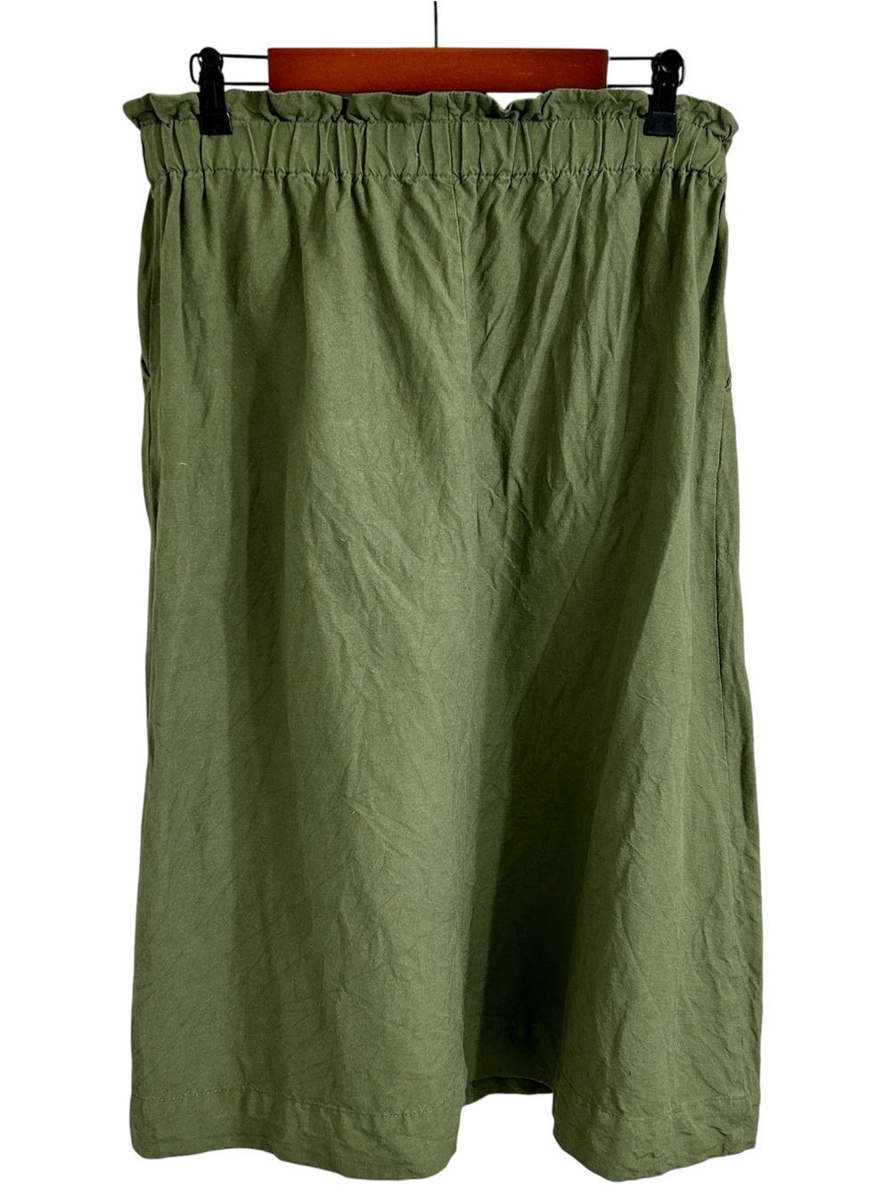 Madewell Linen-Blend Elastic Waist Midi Button-Down Skirt with Pockets, Medium - Picture 3 of 7